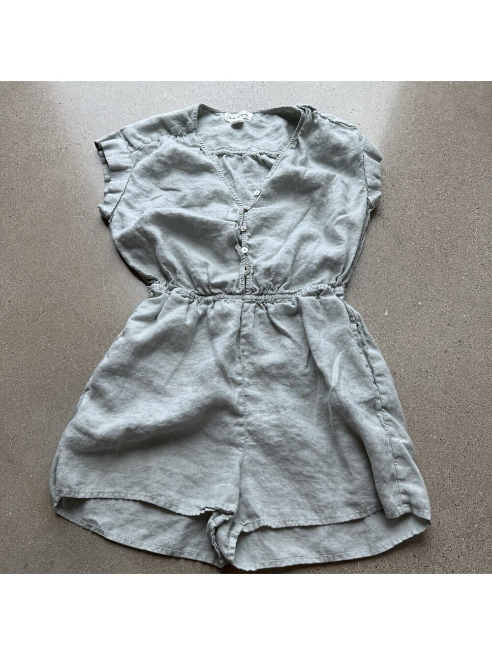 Cloth & Stone Womens S Linen Romper Shorts Green Button Front